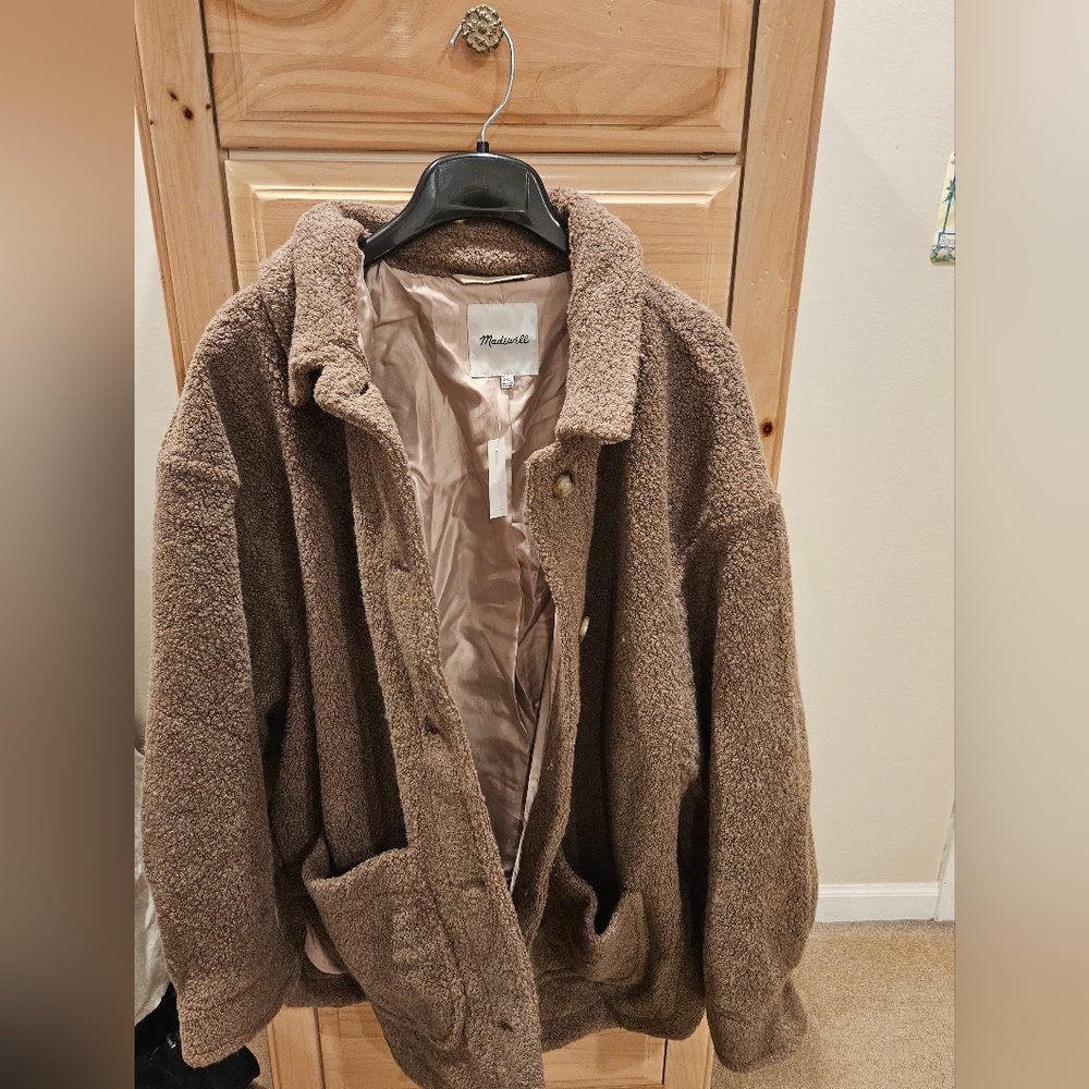 Madewell Belrose Teddy shirt jacket in oatmeal heather. Size xxl.